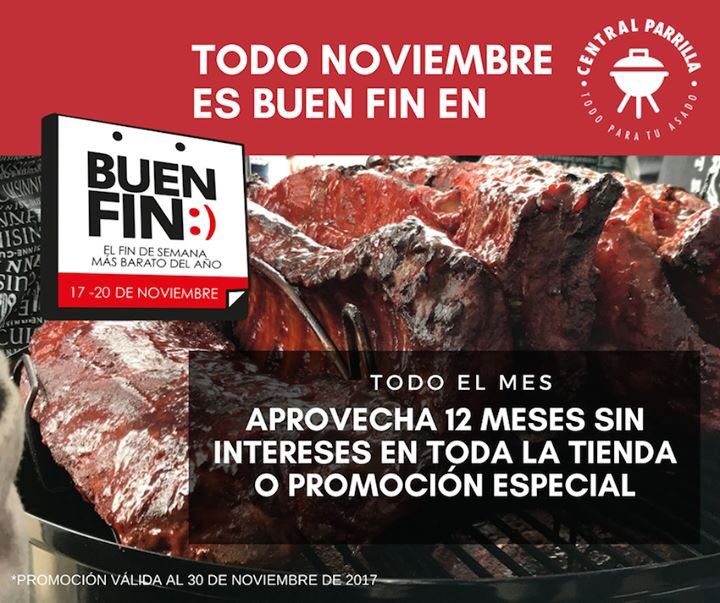 CentralParrilla's tweet photo. #ElBuenFin ya llegó a Central Parrilla y se queda todo el mes. Aprovecha promociones especiales en toda la tienda o disfruta de 12 meses sin intereses en asadores y accesorios. Noviembre también es #TiempoDeAsar https://t.co/1PnkPLoSk4