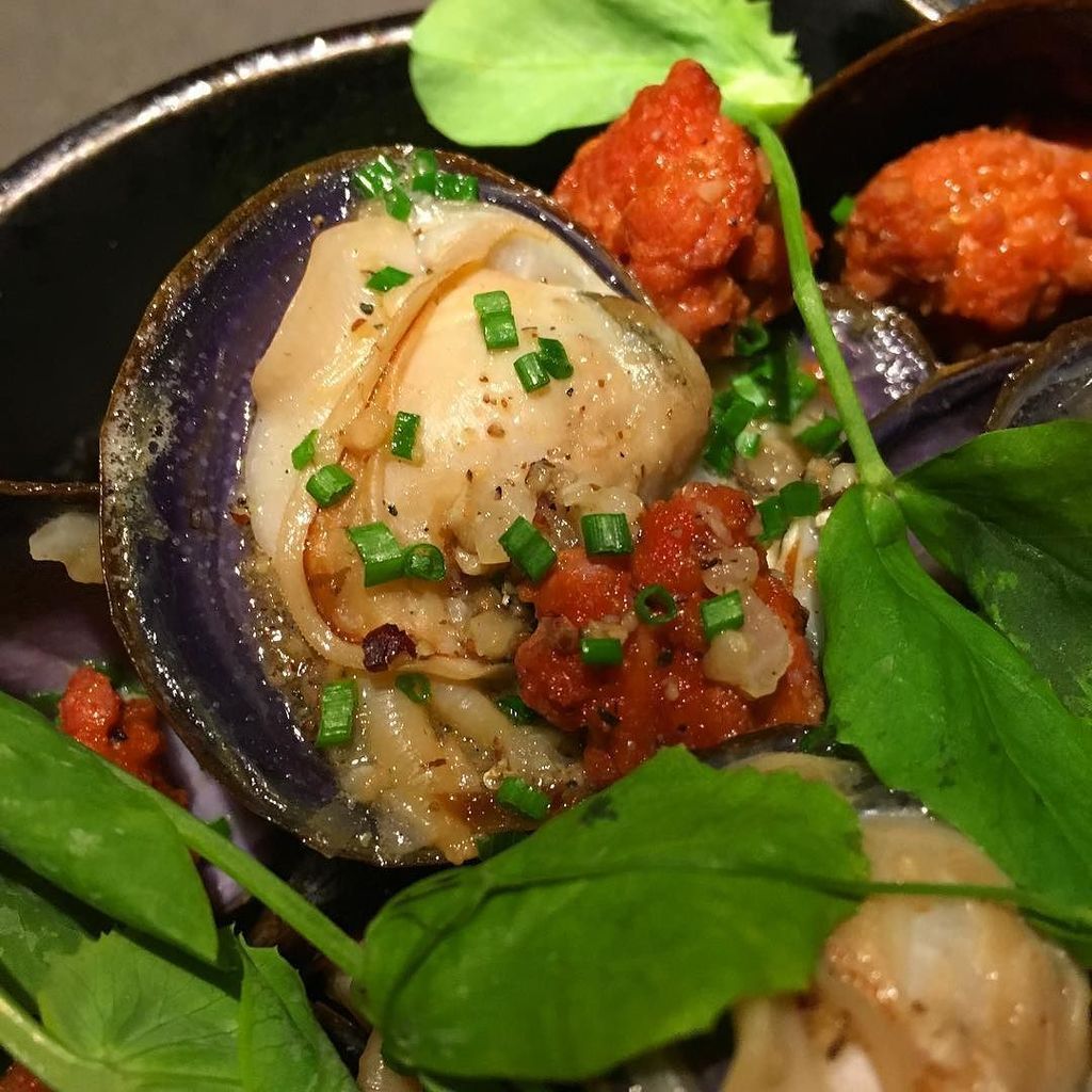forageVancouver's tweet photo. Savoury clams, merguez, sea cider, romesco. This week we revisit our opening menu. Make resos : 604-661-1400. #fiveyearsofforage https://t.co/Koo7xCxup6