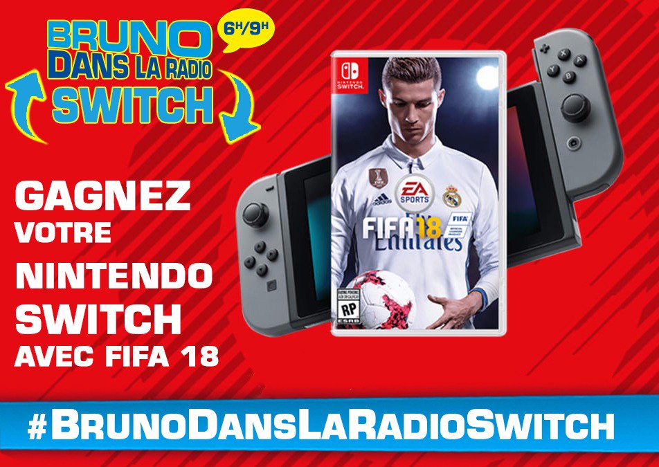 BRUNOFUNRADIO's tweet photo. Vous y croyez vous ? Ce matin, toute l'émission est en mode SWITCH ! Pour l'occas', on vous offre une nintendo Switch et le Jeu Fifa 18 ! #BrunoDansLaRadioSwitch https://t.co/oUIOWGO9Yg