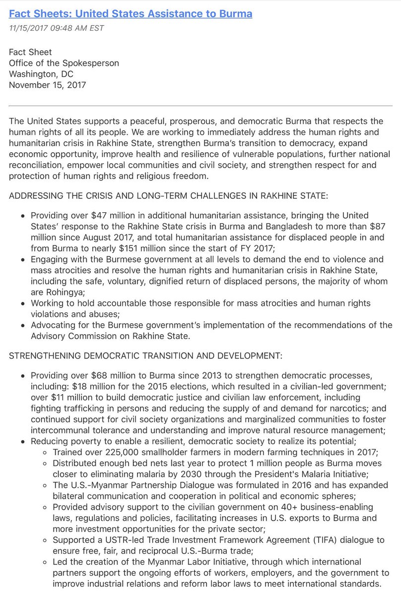 ZawHtayMyanmar's tweet photo. Fact Sheets: United States Assistance to Myanmar
[November 15, 2017] https://t.co/fdFcw1cG9k