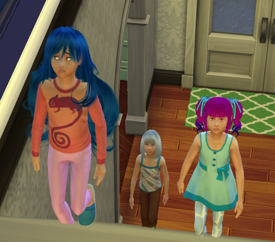 PsychedelicDol1's tweet photo. I'm thinking at some point I'll do a short story with these 3 kids. Kind of looks like they're going up into a haunted attic to me. #TheSims4 #sims4 https://t.co/GBI7PMfyIK