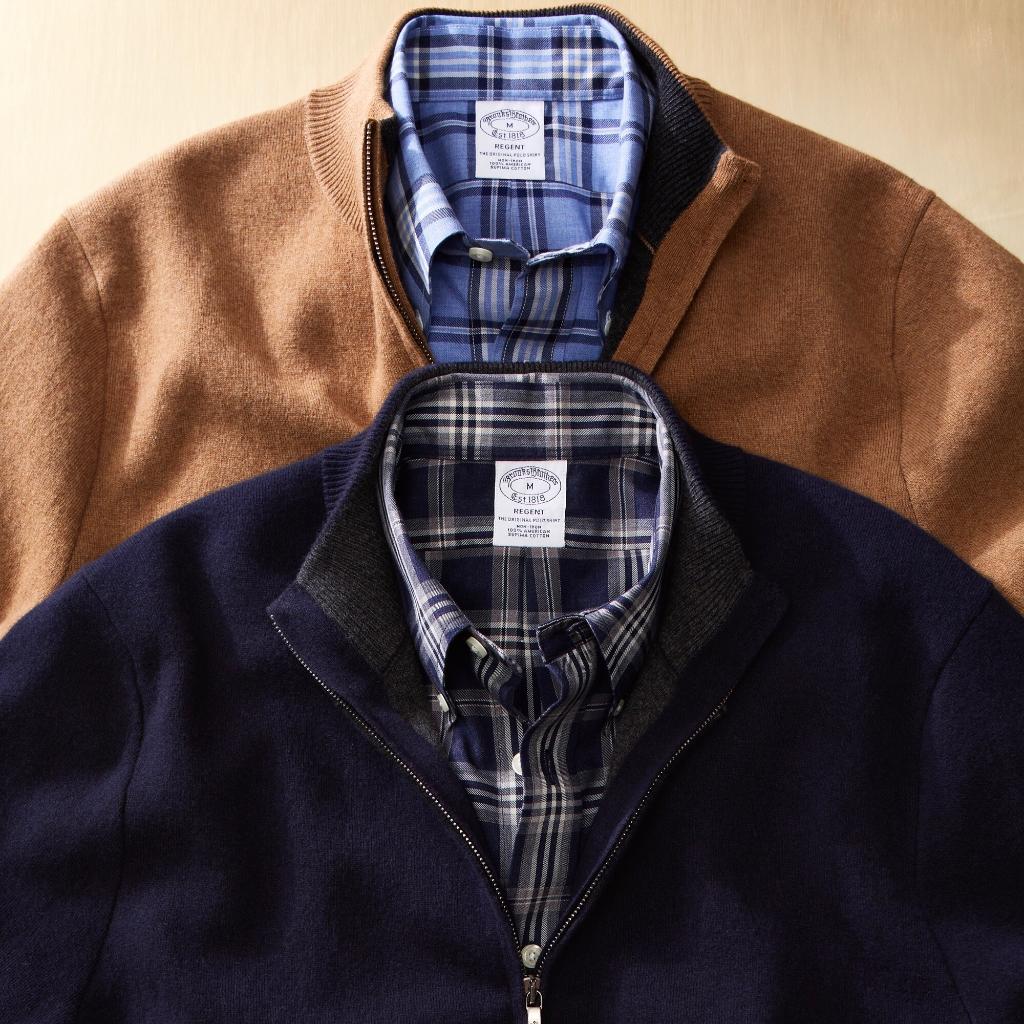 Better together. Wool and cashmere full-zip sweaters. #giftsforhim #giftsunder300 https://t.co/jaQJMPof6c https://t.co/aA4YxkrBlv