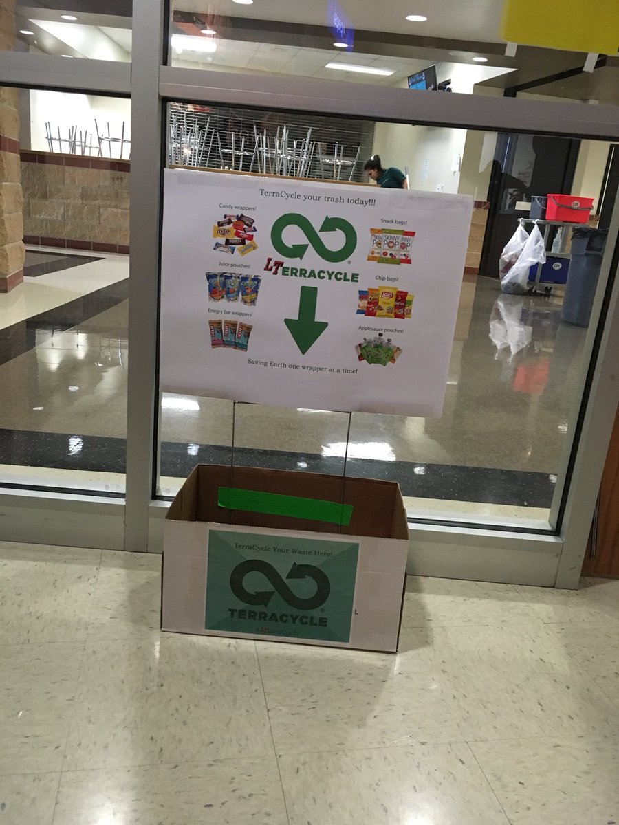 First official TerraCycle box in the school store! Check it out 😎 Science class boxes coming soon. #LTerraCycle #DECA #LTHS #saveearth