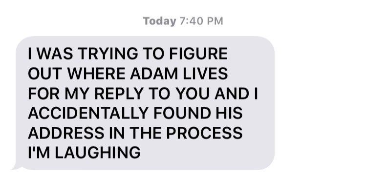 adamlazzaraa's tweet photo. // the BEST text to ever receive. I’m crying 😂😂😂 https://t.co/wgYGAPyJZH