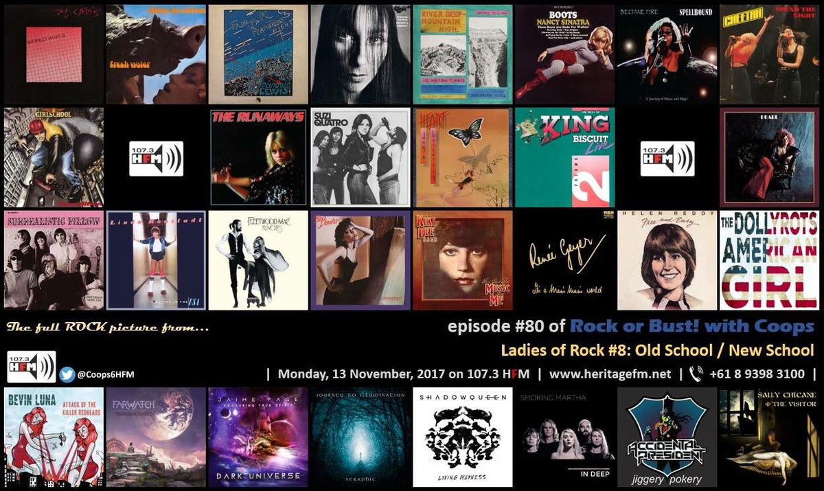 This is how #ladiesofrock #8 on Rock or Bust! with <a href="/Coops6HFM/">Coops</a> looked as it hit the airwaves on Monday night on <a href="/6HFM/">107.3HFM</a> 107.3HFM. More tunes of epic awesomeness coming your way this Monday night at 7:00pm AWST 😎🤘@AmrapsAirIt