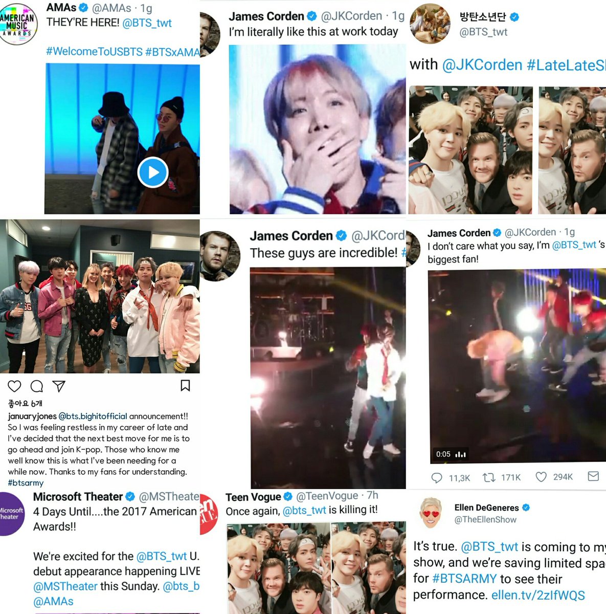 sceneryfortae's tweet photo. so basically all this happened during BTS first day in the US. Their impact is HUGE. https://t.co/9bvMyy0ssR