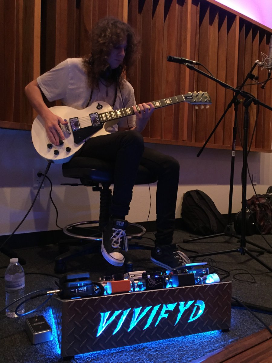 Now THAT's a pedalboard! This thing changes colors too. Tracking Kyle of Vivifyd at Reeds Recordings.