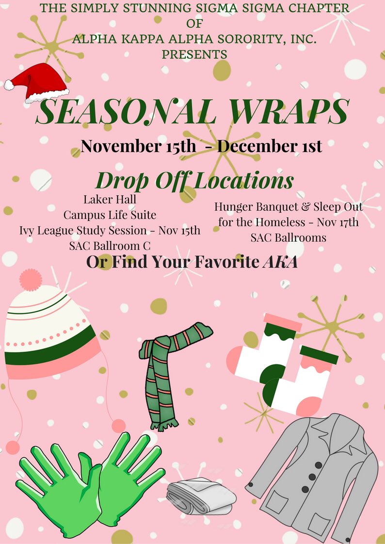 SigmaSigmaAKA_'s tweet photo. It's getting cold outside . 🌬❄️

Please donate new or gently used jackets, hats , scarves , socks &amp; or blankets .

All donations will be given to Atlanta Mission. https://t.co/NpWpN1A8Nj