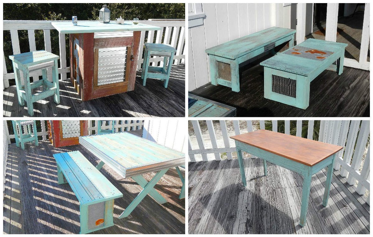 iRecyclart's tweet photo. Florida Found Furniture : https://t.co/Ex7YlABz99 - #BarStools #PalletBench #PalletTable #RecyclingWoodPallets https://t.co/SbvIi92Qab