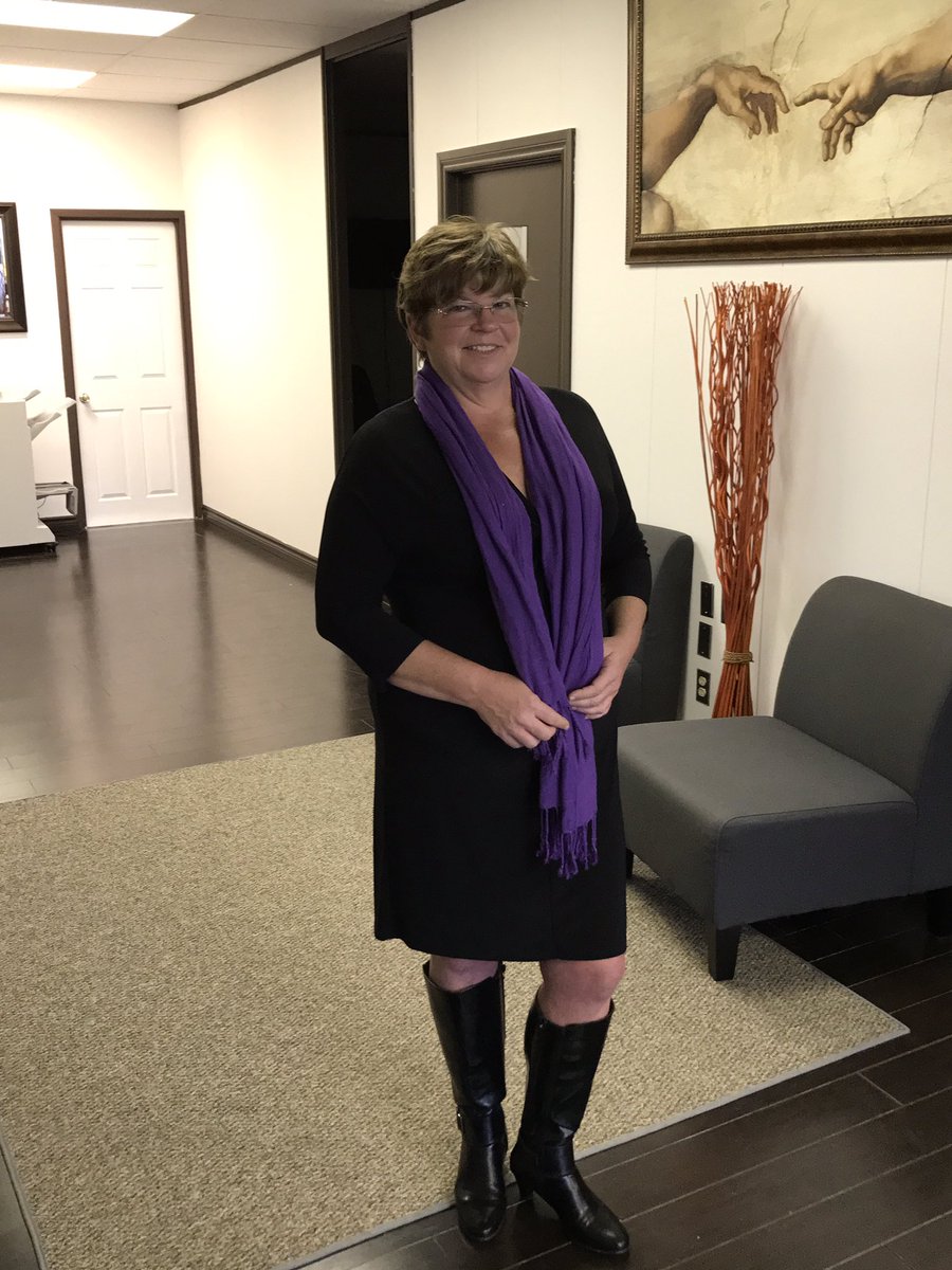 CrystalLClark6's tweet photo. Wearing Purple to support those who have suffered from Abuse. #globalgirlsoshawa #MeToo #NoMore https://t.co/JwF7SXW36R