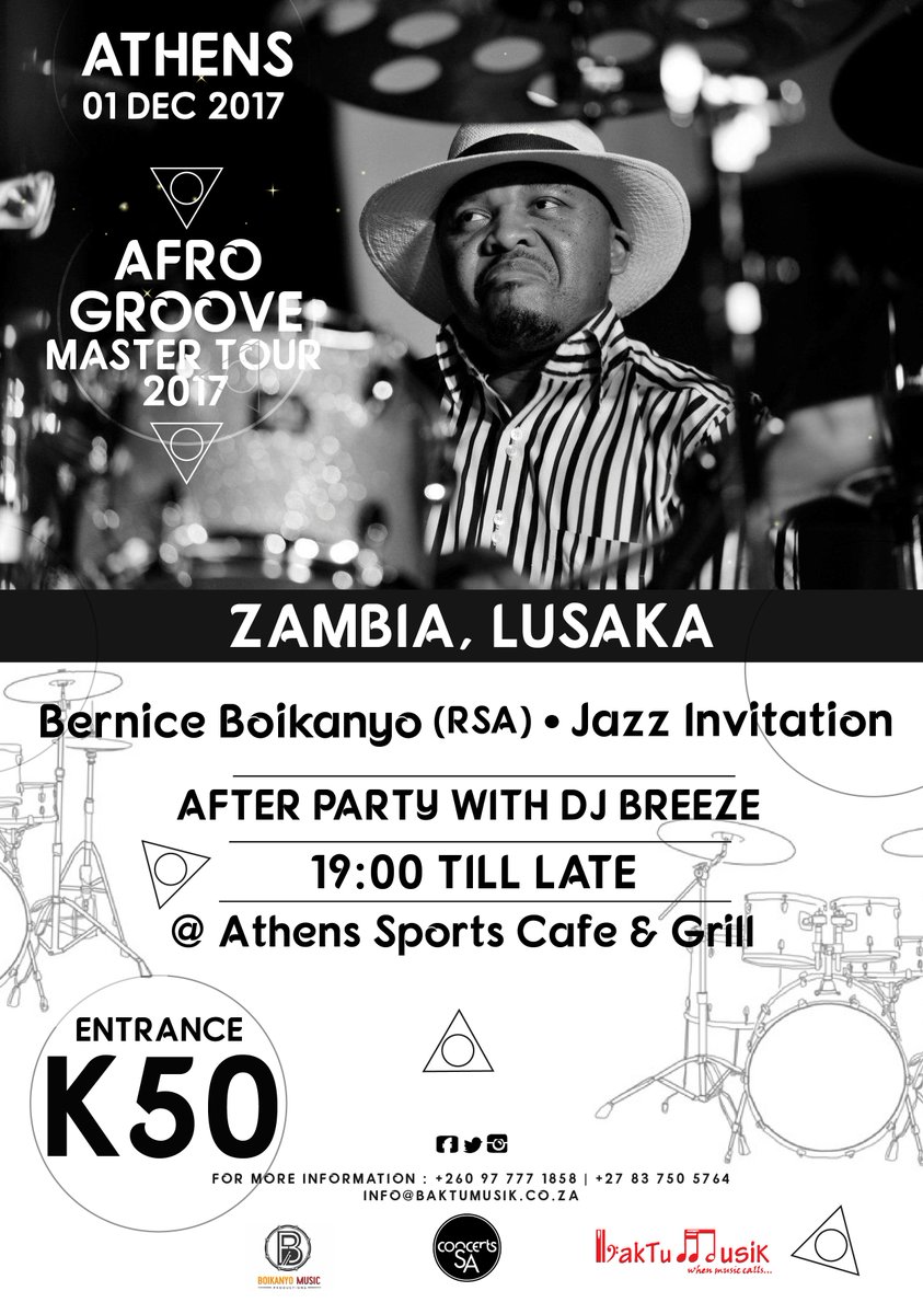 BakTuMusik's tweet photo. @BerniceBoikanyo's #AfroGrooveMasterTour2017 goes to Lusaka. @ConcertsSA @tumzapg @NickyB_kayafm @nothembaujx @Monametsiii @McCoyMrubata https://t.co/tufU5NAcwx