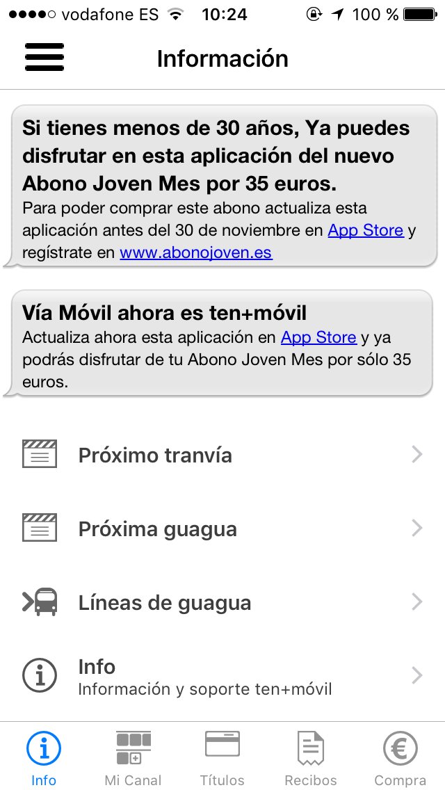 Danican02's tweet photo. @titsa hola, me llego este mensaje. Pero no me aparece el abono joven en la APP. Tampoco la actualizacion del mismo. https://t.co/WH64z3RL5R