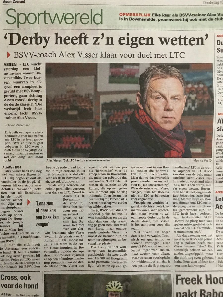 Leuk stukje in de <a href="/assercourant/">Asser Courant.nl</a> over de derby <a href="/vvltc/">VV LTC Assen</a> - <a href="/BSVV1/">BSVV</a> door #BSVV trainer <a href="/visser_alex/">Alex Visser</a>