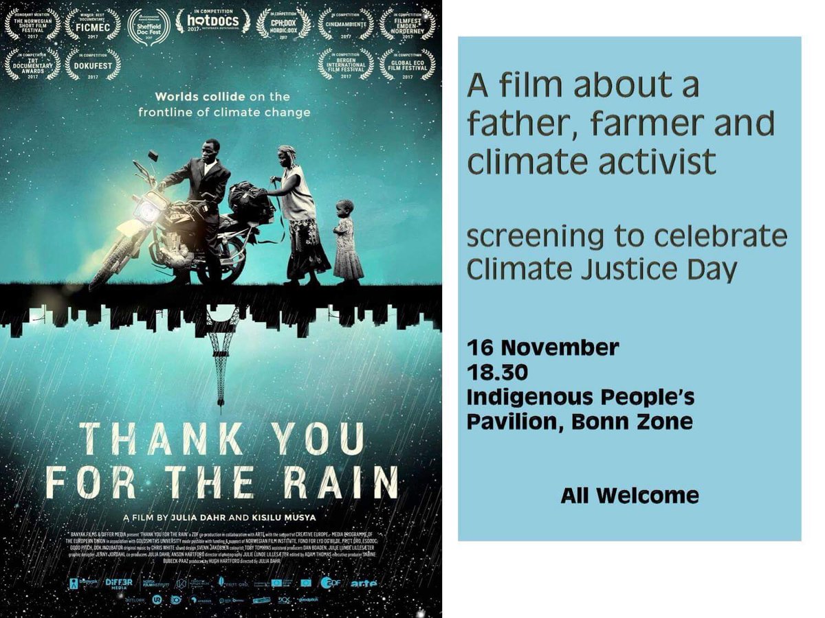 KisiluMovie's tweet photo. Today Kisilu and Julia are at UN Climate Change conference  celebrating #ClimateJustice Day at @COP23 and screening #ThankYouForTheRain !
#ClimateChange #COP23 @iipfcc @MRFCJ @Spireorg https://t.co/6Blus3tbF7