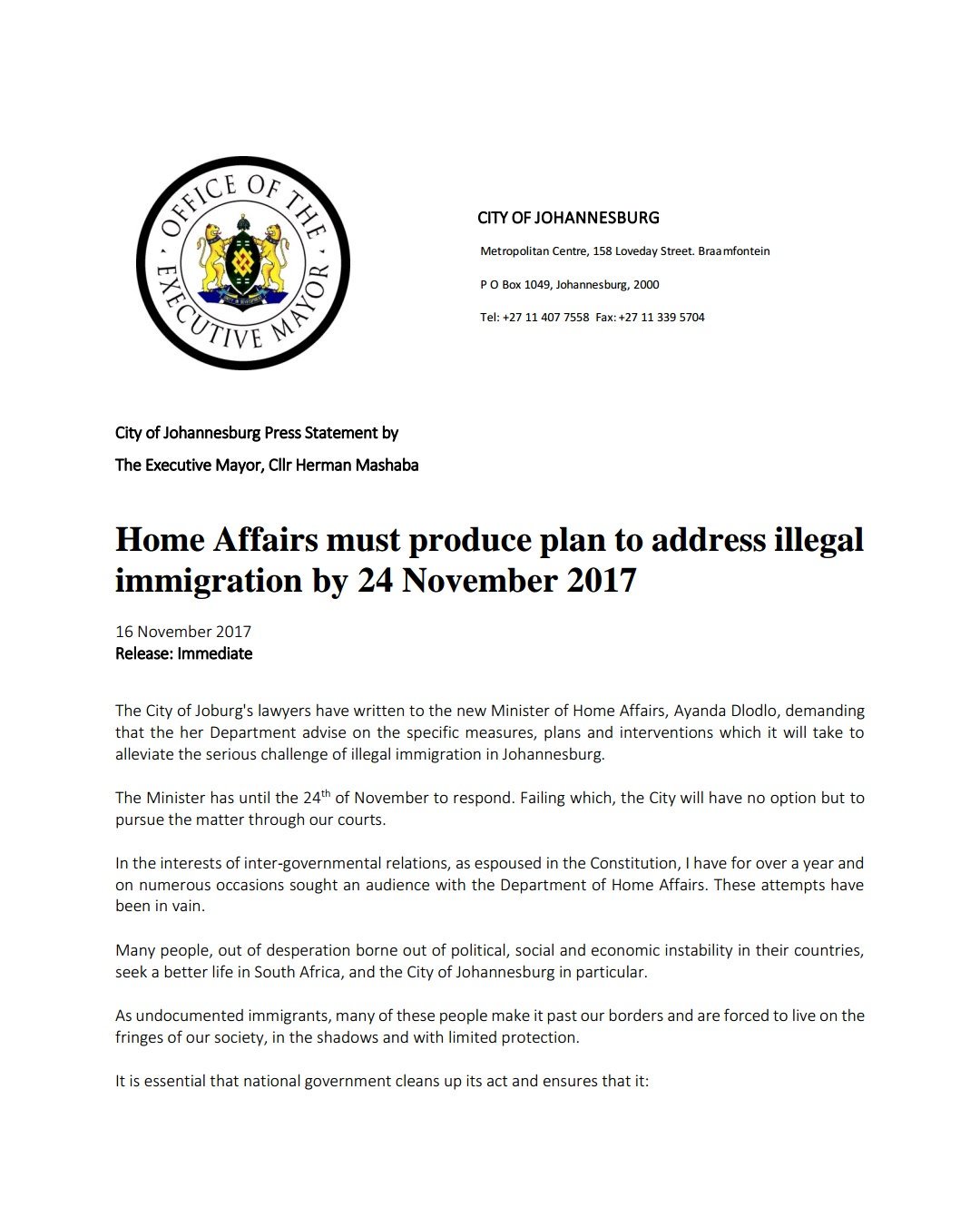 Herman Mashaba on Twitter "Home Affairs must produce plan to address