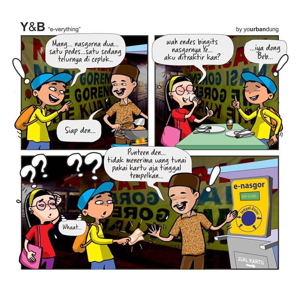 Tukang nasi goreng jaman now. Bayarnya pun harus pakai e-money ^^ #emoney #komik #comicstrip #yourbandung #bandung #uangel #TapCash yourbandung.com/e-verything/ via <a href="/your_bandung/">YourBandung</a>
