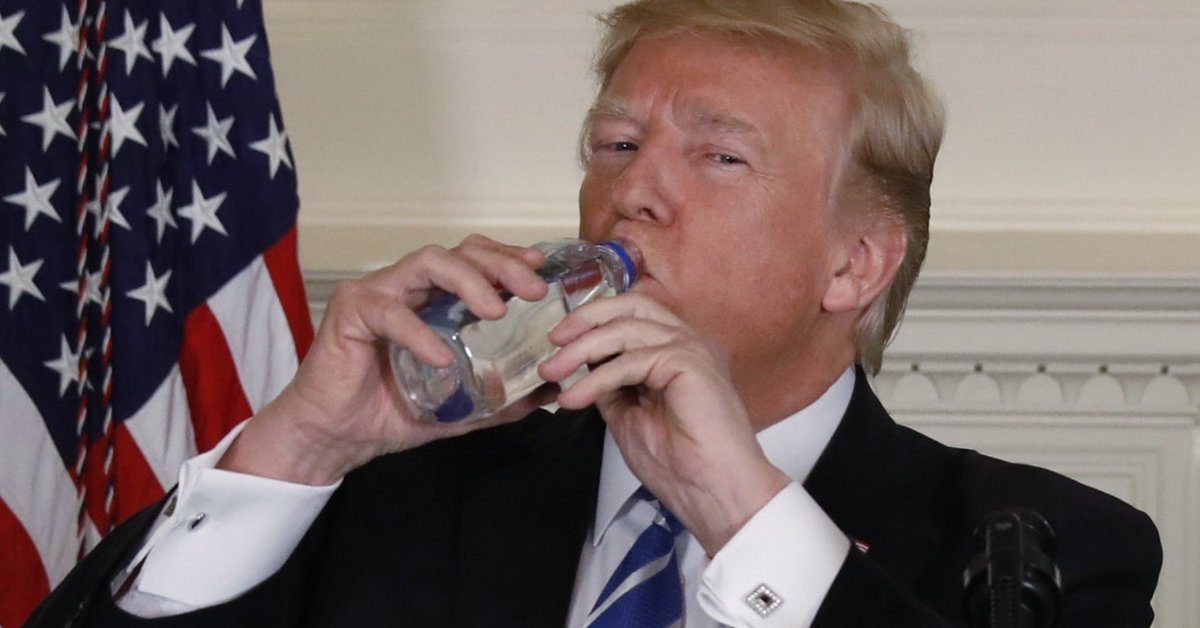 HuffPost's tweet photo. Thirsty Trump's desperate dash for water has everyone crying with laughter https://t.co/eWaLcCWHrS https://t.co/ZcSYj79ycu