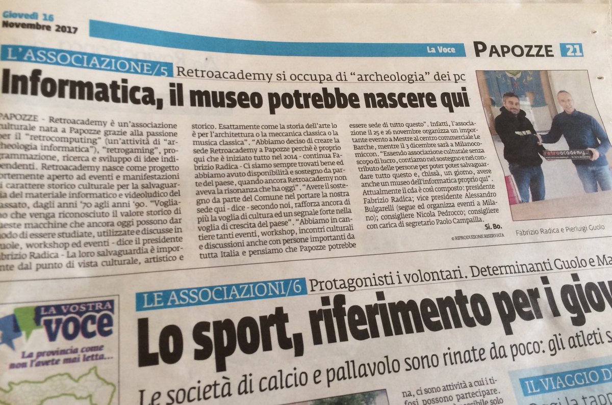 FabrizioRadica's tweet photo. #retroacademy @retroacademy_it #lavocedirovigo @lavocedirovigo #news #rovigo #oggi #retrocomputing #RETROGAMING #mueso #polesine https://t.co/aoBpiN0Axp