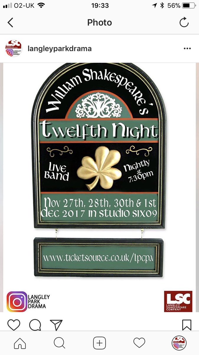 Only a week and a half until the LSC’s fourth Shakespeare production - Twelfth Night runs from the 27th Nov - get your tickets fast at ticketsource.co.uk/Lpcpa