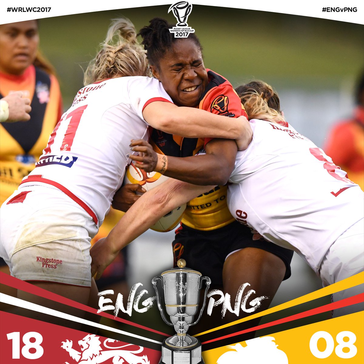 rugbyleaguewcup's tweet photo. HALFTIME: @England_RL lead PNG 18-8 at the break. 

#ENGvPNG 

#WRLWC2017 https://t.co/T8rdsF3m0R