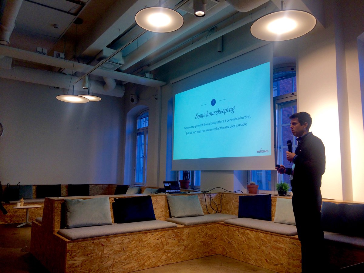 wunthompsonFI's tweet photo. Housekeeping tip from our North Europe CTO @JuhaKaronen: Get rid of the old data before it becomes a burden. Make sure that the new data have get is usable. #MirumMorning https://t.co/tVKNuirssO