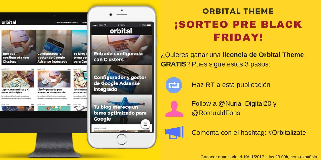 Nuria_digital20's tweet photo. 🎁SORTEO🎁Mi CUPÓN #OrbitalTheme de 59€ (Este: https://t.co/KP1yvCzTNl) ha sido un ÉXITO ¡Y me he vuelto LOCA! Voy a sortear 1 LICENCIA entre los que sigan estos pasos:
☑️RT a este tuit
☑️Follow a @Nuria_digital20 y @RomualdFons
☑️Comentario con el hashtag #Orbitalízate https://t.co/PRAP58iMLc