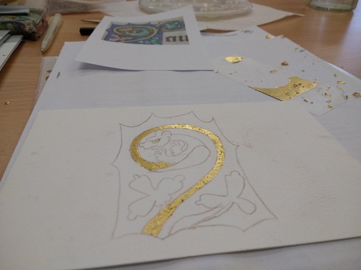 BionicBeverley's tweet photo. Had an absolutely fantastic @HeritageLincs #LayersofHistory afternoon with the talented @toniwatts_art, having an go at illumination! #luttrellpsalter #illuminatedmanuscripts #medieval #crafts #grumpydragon #dragon #gouache https://t.co/tvuJSaZ2rV