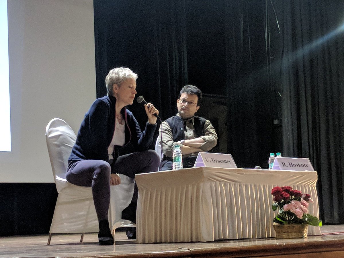 goethemumbai's tweet photo. This morning, @ranjithoskote and Ulrike @draesner take forward the #poetstranslatingpoets project with their talk on working in multilingual settings at Mumbai University, Kalina. https://t.co/ny2NOQTB0z