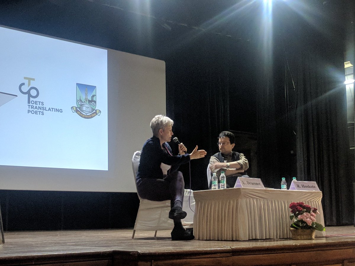 goethemumbai's tweet photo. This morning, @ranjithoskote and Ulrike @draesner take forward the #poetstranslatingpoets project with their talk on working in multilingual settings at Mumbai University, Kalina. https://t.co/ny2NOQTB0z