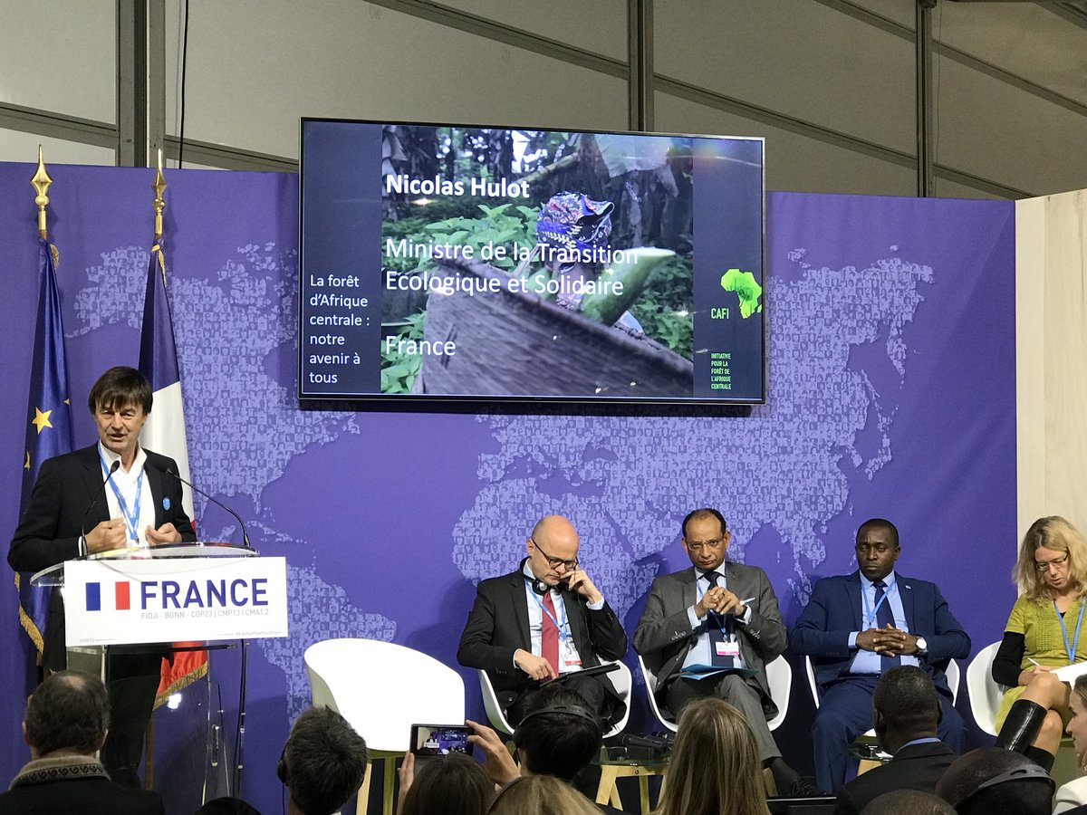 <a href="/N_Hulot/">Nicolas Hulot</a> <a href="/CAFISecretariat/">CAFI🌳</a> <a href="/ONU_fr/">Nations Unies (ONU)</a> <a href="/CCNUCC/">ONU Climat</a> <a href="/COP23/">COP23</a> <a href="/gouvernementFR/">Gouvernement</a> « Les objectifs de l’#AccorddeParis ne pourront être atteints sans la forêt d’Afrique centrale » <a href="/N_Hulot/">Nicolas Hulot</a> 
#cop23