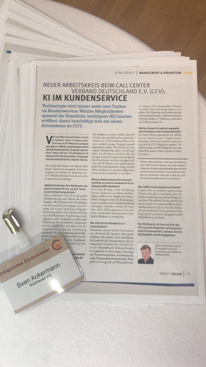 BolzhauserAG's tweet photo. Das #ECC in Hanau ist gestartet und wir sind natürlich mittendrin. Mit dem großen Thema "Künstliche Intelligenz" im Gepäck, stehen Ihnen die Kollegen Rede und Antwort.
#Bolzhauser #KünstlicheIntelligenz #KI #CustomerCare #Callcenter #Kundenservice https://t.co/U2dY9KWCsT