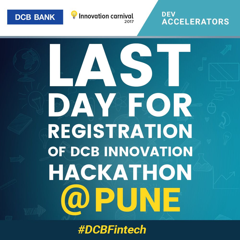 DCBHackathon's tweet photo. #Pune - Final call for #Innovators seeking to make it BIG in #Fintech domain.
Please apply: https://t.co/ksiauJKuWY

#DCBFintech #FINTECHackathon #DevAccelerator #91SpringBoard #Startups #Developers #Students #Hackathon #DomainExperts #PuneHackathon #LastDayForRegistration https://t.co/bowyx9A5e2