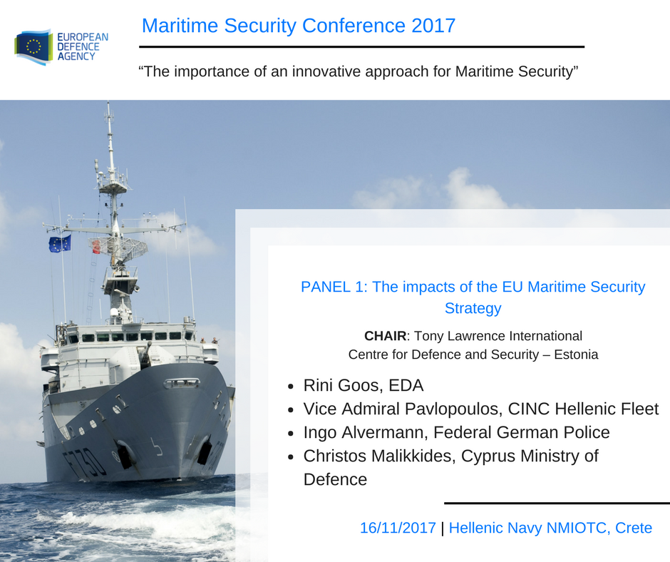EUDefenceAgency's tweet photo. #EDA #Maritime Security Conf 2017 โ๏ธ in #Crete ๐ฌ๐ท kicked off at 9.45 w/ Panel 1 & discussion on #EUmaritime #security strategy https://t.co/MVjkCUAaQj