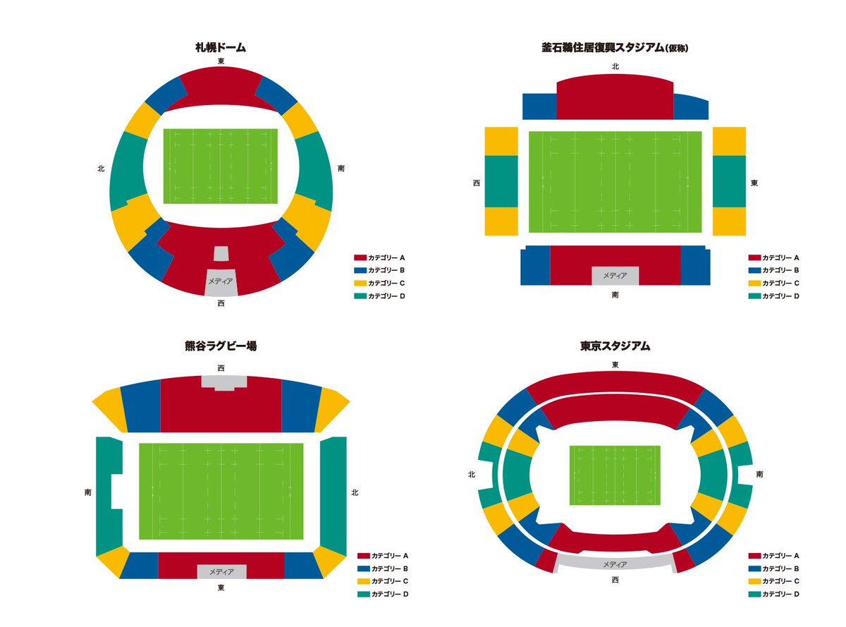 ラグビーワールドカップ On Twitter 座席のご案内 ラグビーワールドカップ2019日本大会 すべての会場の座席 は指定席となり 4つのカテゴリーに分かれています 全会場の座席表はこちら チケット購入の計画にお役立てください Rwc2019 Https T Co