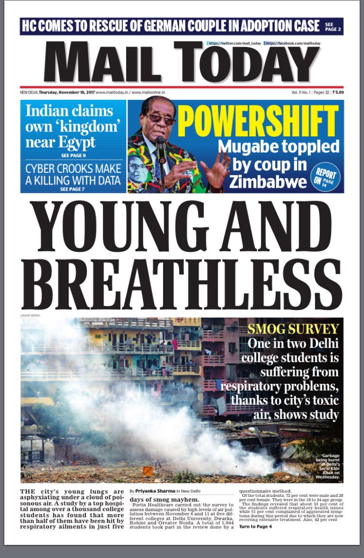 MT pg-1, I report on Delhi's air pollution for Mail Today. m.indiatoday.in/story/delhi-sm… #DelhiPollution #smog #respiratoryillness