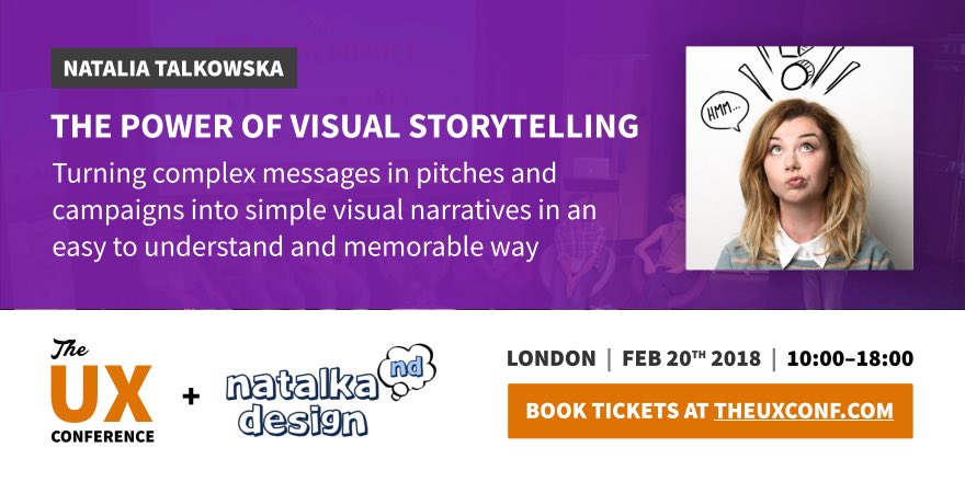 theuxconf's tweet photo. We’ve got a wonderful @NatiTal speaking at The UX Conference 2018 about the power of visual storytelling. Don’t miss out, book your early-bird tickets at https://t.co/JZp7UMv67G #TheUXConf #UX #Conference #London https://t.co/AY8cZVLYO9