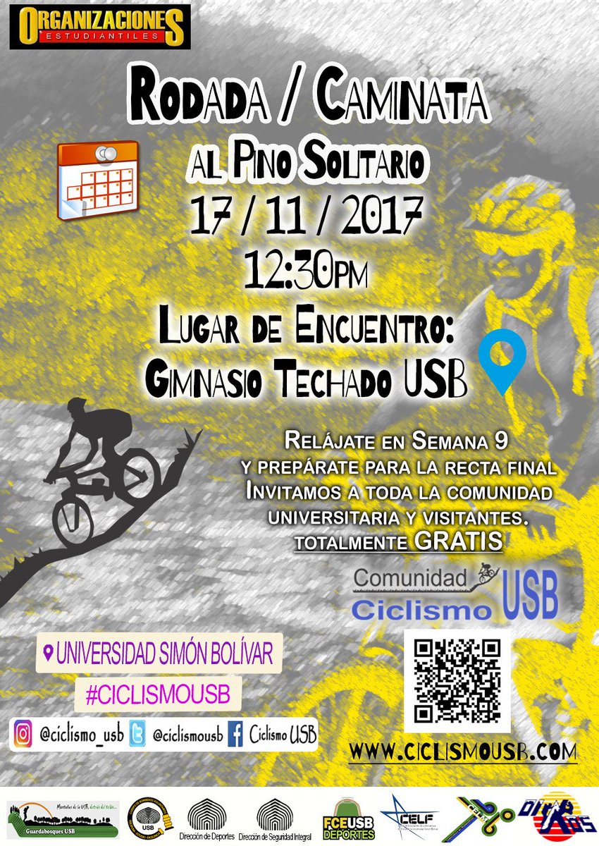ciclismousb's tweet image. Te invitamos para mañana #17Nov a la Rodada/Caminata al #PinoSolitarioUSB. Nos vemos a las 12:30pm en el estacionamiento del Gimnasio Techado de la #USBve. #CiclismoUSB