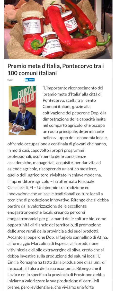 PasqualeCiaccia's tweet photo. #RassegnaStampa #agricoltura #compartoagricolo #PeperoneDop #RegioneLazio #sicurezza #carceri #Frosinone #Cassino #Corriamoversoilcambiamento https://t.co/B6p8wN5UVL