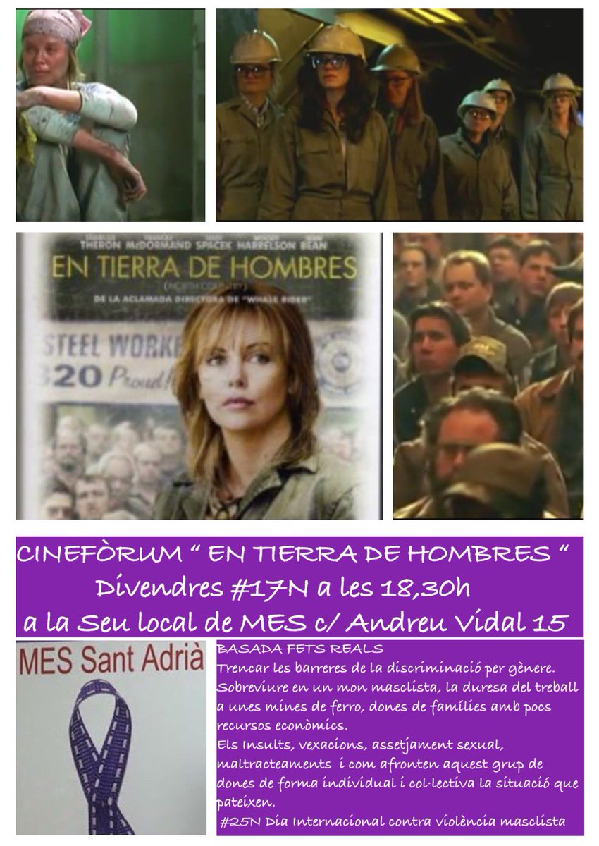 IMarcuello's tweet photo. #25N CINEFÒRUM En Tierra de Hombres, organitza #MESsantadria @MovEsqSAB divendres 17 a les 18.30h #sensepor #niunames #donesMES #CONTRAVIOLENCIAMASCLISTA @Radiolamina @CanalAjuntament https://t.co/0UKnRIvRwP