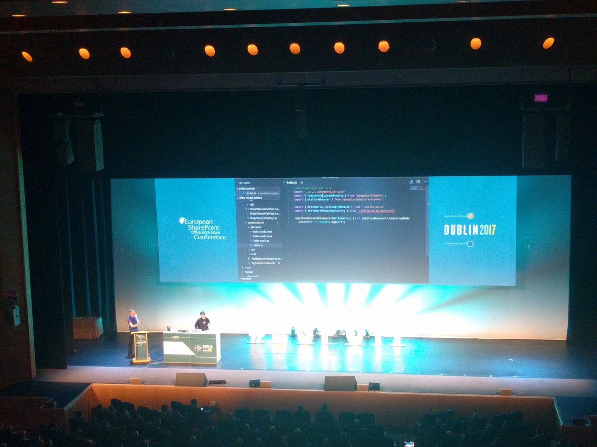Zordey's tweet photo. Google Dev on stage at Microsoft conference using a Macbook to demo angular and typescript... You wouldn't have seen that a few years ago. #ESPC17 https://t.co/RmLMlR5lyr