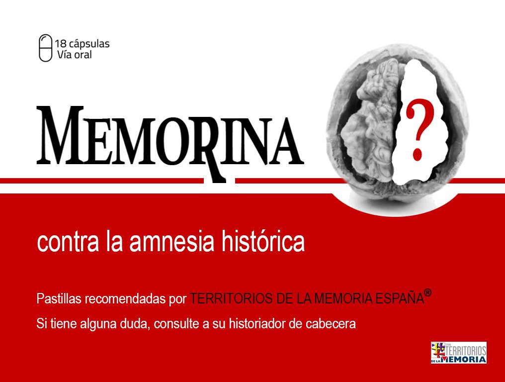 territoriosmemo's tweet photo. ¿Tienes problemas de memoria? Podemos ayudarte. Con la entrada del acto "Un millón de sueños" obtendrás tu caja de "Memorina". ¡No te lo pierdas! #Franquismoadebate @Emilio_Silva_ @PSOE_AytoVLL @centrobuendia @Cortes_CYL @CeltasCortos @patxiandion @nortecastilla @ValladolidSER https://t.co/S69bQVCJ9c