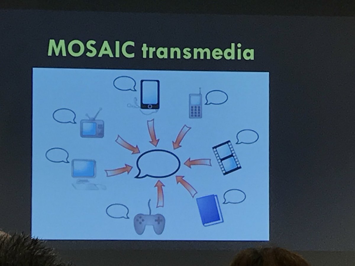 hkoenitz's tweet photo. #icids2017 day 3 keynote Jay Bushman “Transmedia Storytelling: No, Really, What Is It?” Introduces his understanding of Mosaic Transmedia https://t.co/njhN2dXc1K