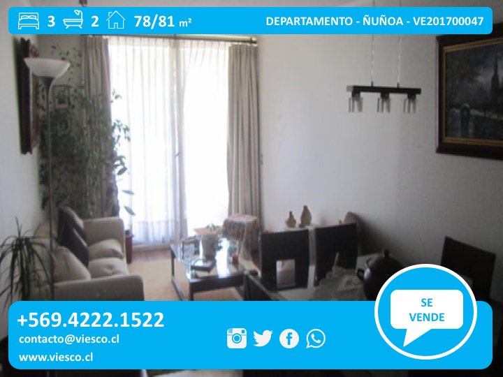 ViescoContacto's tweet photo. SE VENDE DEPARTAMENTO 3D+2B, más info https://t.co/dRH7ff9DxQ Portalinmobiliario GranDateador #BuenRT Chile Ventas VentasYDatos Chile TodoRTChile https://t.co/ST2sMFzTlK