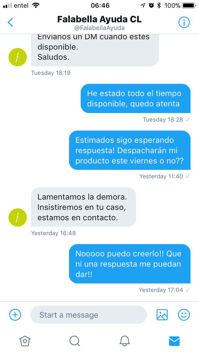 FridysG's tweet photo. @FalabellaAyuda otra semana más sin respuesta concreta que pasó con el despacho de mi compra? Como se van a demorar 1 semana en contactar a su transporte!! NECESITO mi lavadora URGENTE, haber sabido esto no les compro 😡 @SERNAC #falabella #CyberMonday #fail @ChileAtiende https://t.co/SKQfaMmJEb