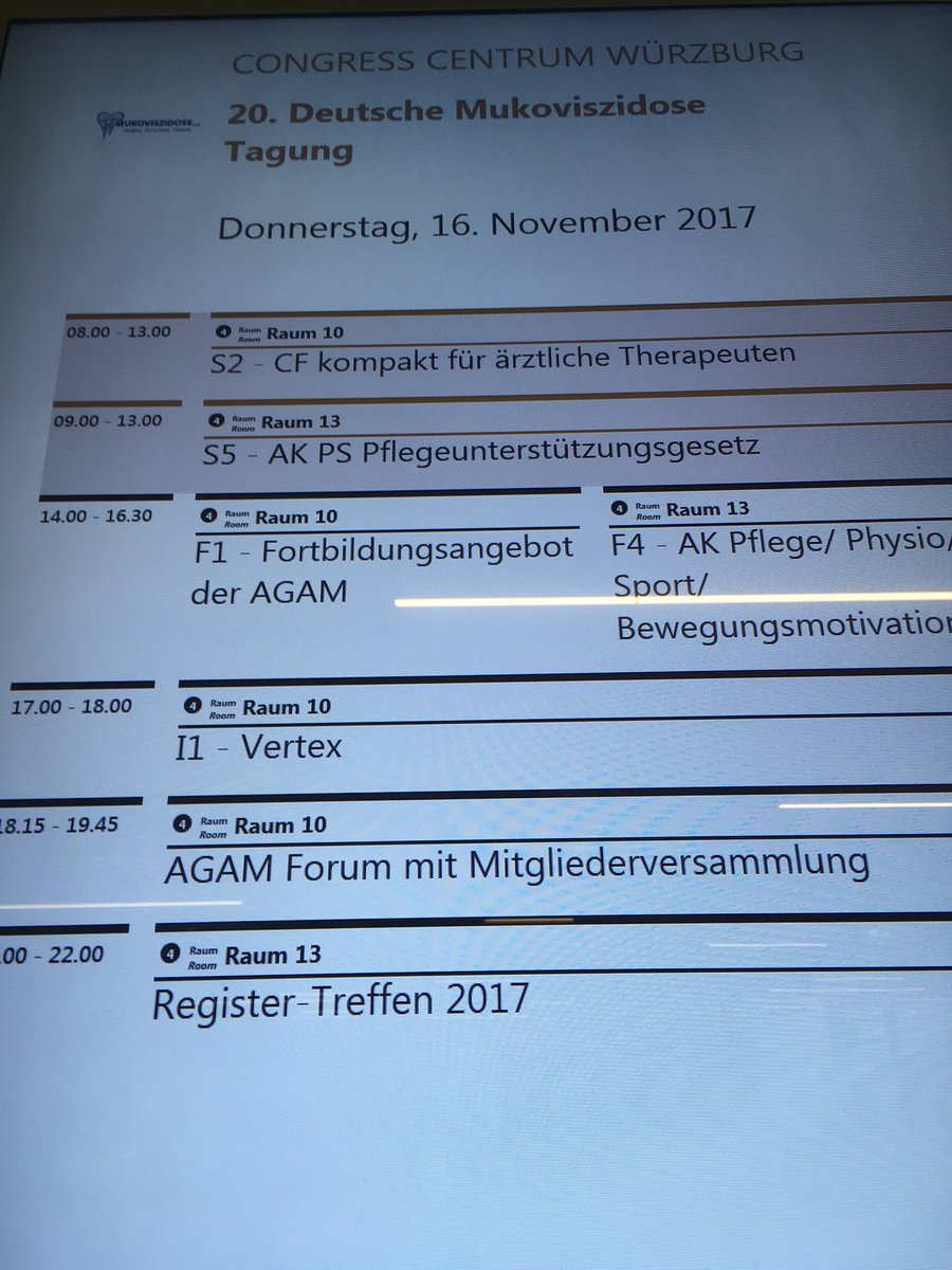 mukoinfo's tweet photo. #dmt2017 Blick ins heutige Programm. Die Tagung hat heute mit den CF-kompakt Seminaren für Neu- und Wiedereinsteiger begonnen. #Mukoviszidose https://t.co/F2jIenBkix