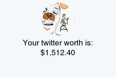 dbudycentral's tweet photo. My Twitter worth is: $1,512.40

Find yours with https://t.co/VKVj83xqa1

. https://t.co/vXgqjeJWF6