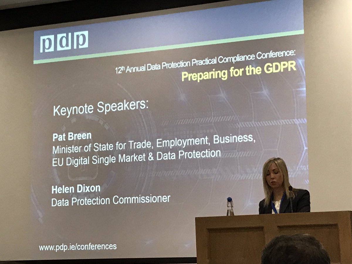 EUstaran's tweet photo. EU regulators will be seeking new standards of transparency in privacy notices under #GDPR says @DPCIreland Helen Dixon at #pdpconference in Dublin. https://t.co/2V5ohlwmHB