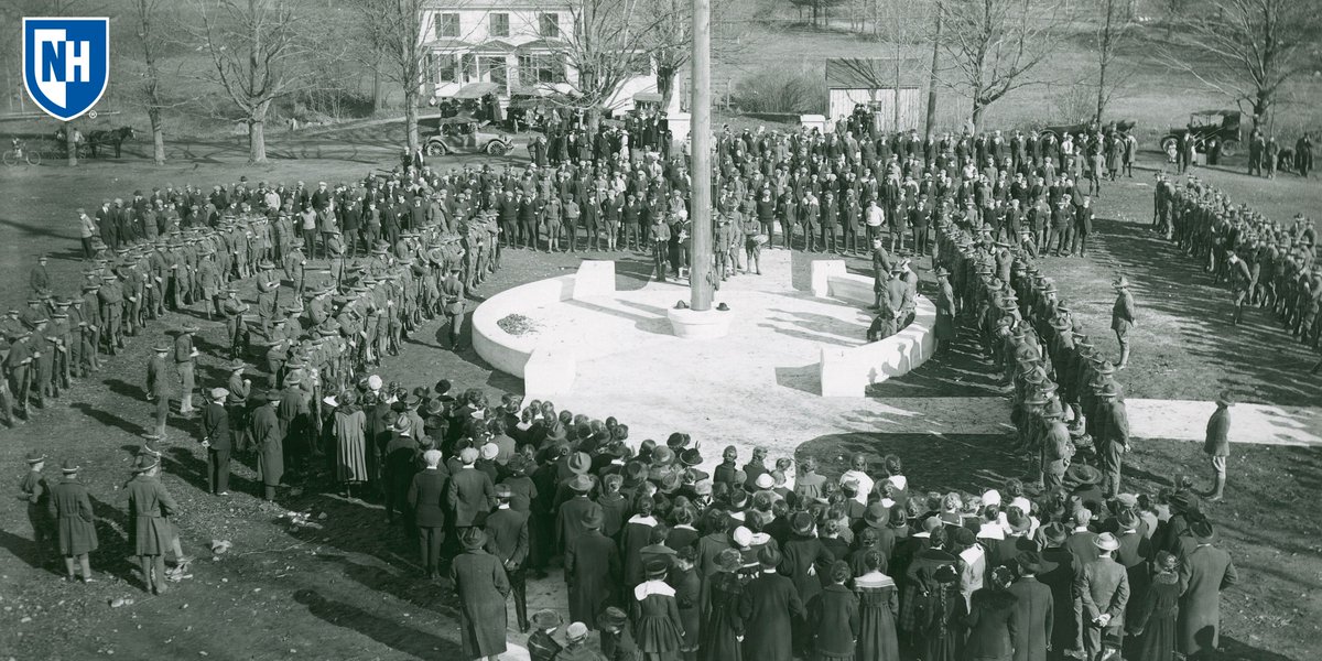 UofNH's tweet photo. #ThrowbackThursday to Nov. 11, 1918 when the Durham community gathered around the Thompson Hall flag pole to honor Armistice Day 🇺🇸 https://t.co/SjSoxN2F75