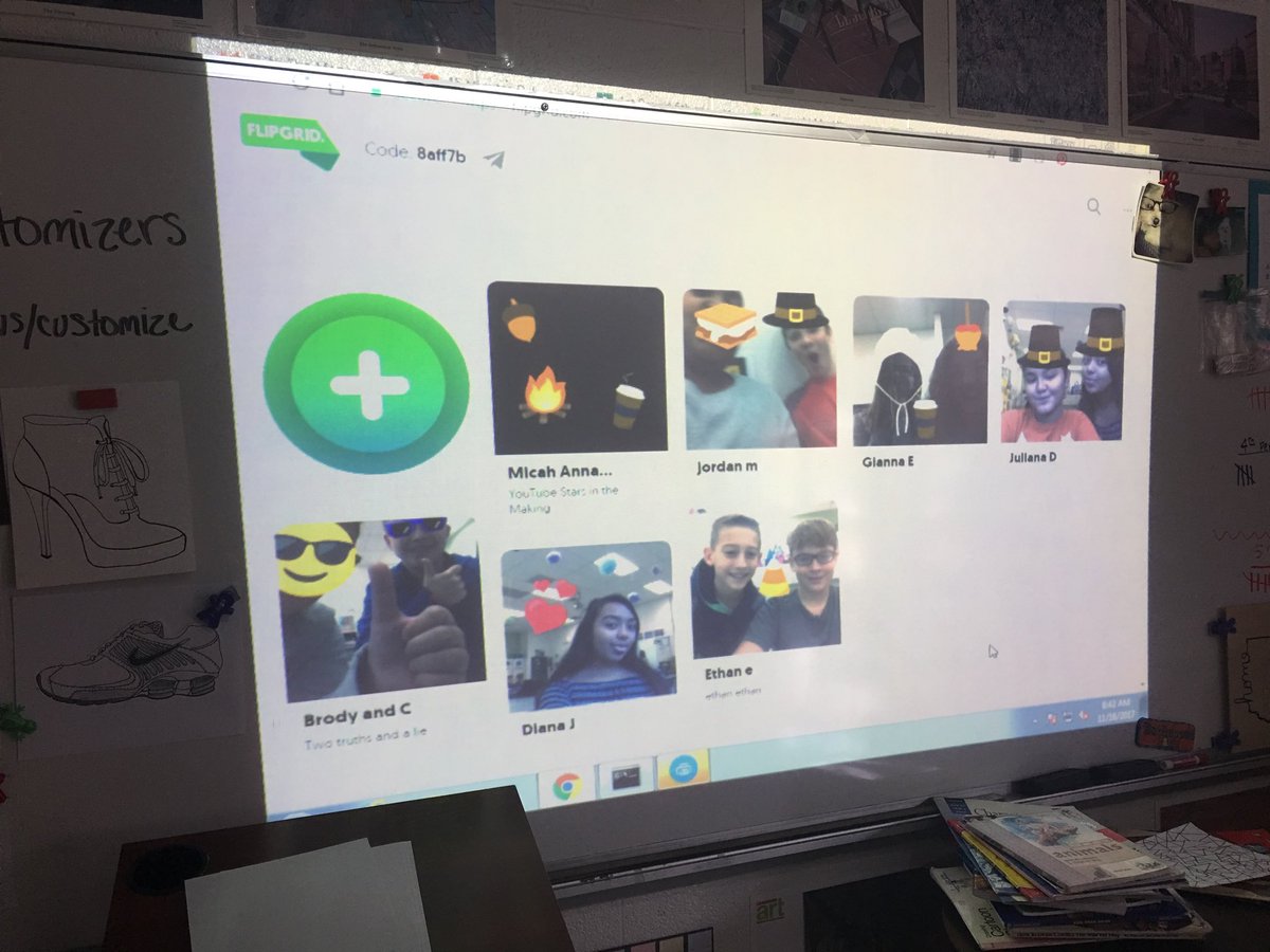 MissHitt's tweet photo. #flipgrid in action with 6th graders! We are testing it out today with the game “2 truths and a lie” Ss are pretending to be YouTubers. Thank you all for the advice and feedback. This is going to be such a powerful tool in our Art classroom! #edtech #arted #technology #techthurs https://t.co/A2ec2jOFBY