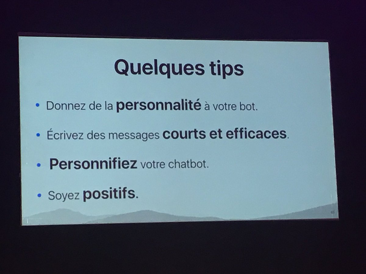 Tips <a href="/lunabeeStudio/">Lunabee Studio</a> pour un chatbot : donner de la personnalité, faire court et soyez positif @AppDaysFr #Chatbot #AppDays
